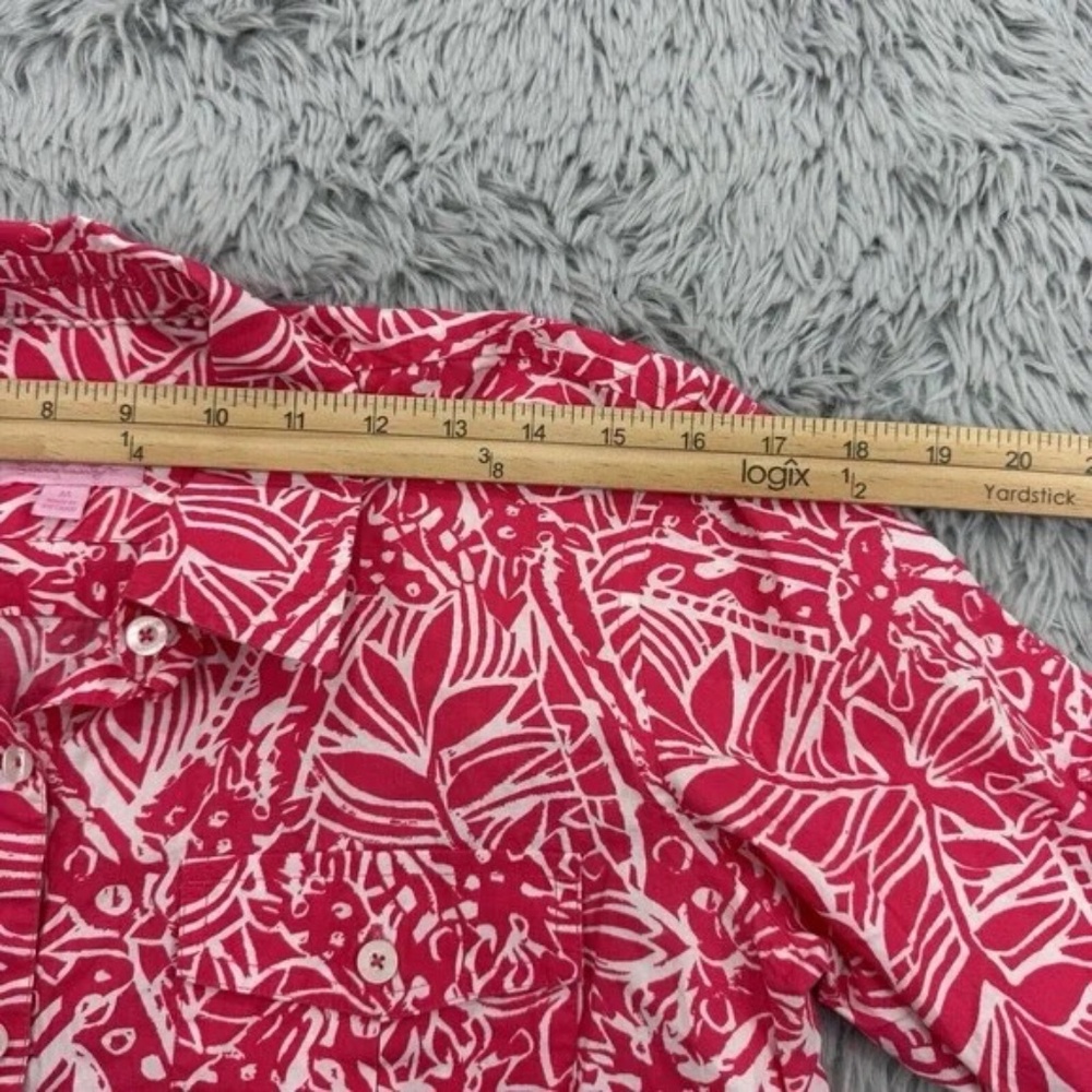 Lilly Pulitzer Top Women's M Pink/Coral Resort Roll Tab Beachy Coastal Button Up - Picture 3 of 13